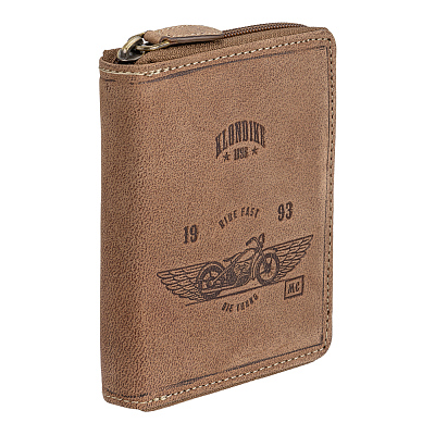 Бумажник KLONDIKE «Wayne Bike», натуральная кожа в светло-коричневом цвете, 10,5 х 12,5 х 2,5 см