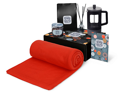 Подарочный набор Re:y. Vive с пледом, френч-прессом и кофе (Красный)