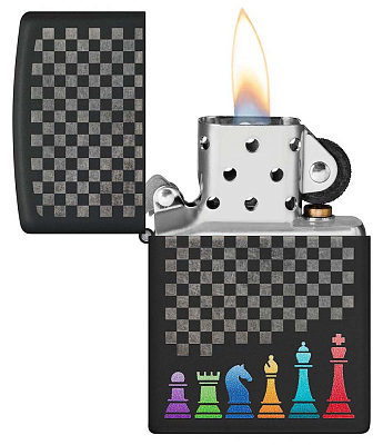 Зажигалка ZIPPO Chess Pieces с покрытием Black Matte, латунь/сталь, черная 38x13x57 мм