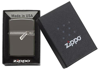Зажигалка ZIPPO Puller с покрытием Black Ice ®, латунь/сталь, чёрная, глянцевая, 38x13x57 мм