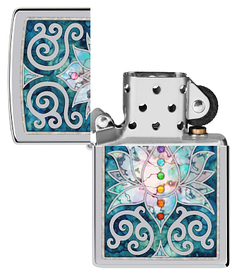 Зажигалка ZIPPO Lotus Flower с покрытием High Polish Chrome, латунь/сталь, серебристая, 38x13x57 мм