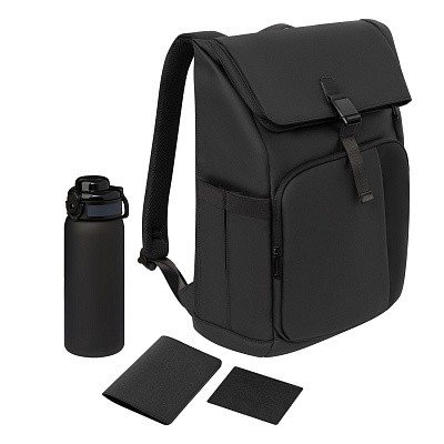 Подарочный набор Grand, черный (обложка на паспорт, картхолдер, бутылка, рюкзак) (Чёрный)