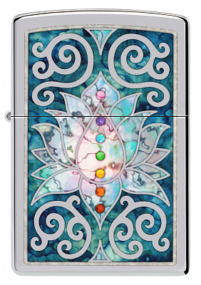 Зажигалка ZIPPO Lotus Flower с покрытием High Polish Chrome, латунь/сталь, серебристая, 38x13x57 мм