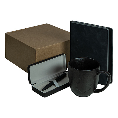 Набор подарочный AUTOGRAPH: кружка, ежедневник, ручка, футляр для ручки, стружка, коробка, черный (Чёрный)