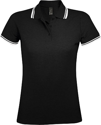 Рубашка поло женская Pasadena Women 200 с контрастной отделкой, зеленый лайм с белым (Чёрный)