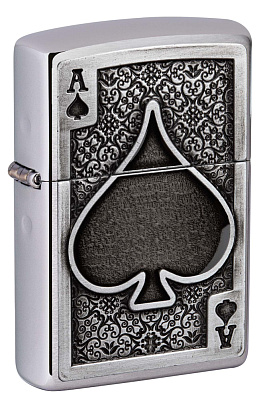 Зажигалка ZIPPO Ace Of Spades с покрытием Brushed Chrome, латунь/сталь, серебристая, 38x13x57 мм (Серебристый)