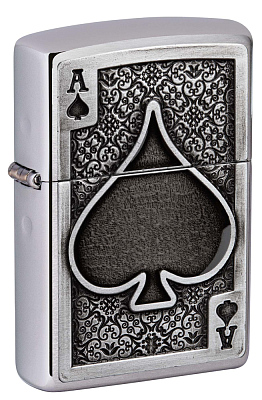 Зажигалка ZIPPO Ace Of Spades с покрытием Brushed Chrome, латунь/сталь, серебристая, 38x13x57 мм