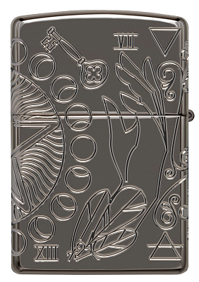 Зажигалка ZIPPO Armor® Wicca Design с покрытием Black Ice®, латунь/сталь, чёрная, 38x13x57 мм