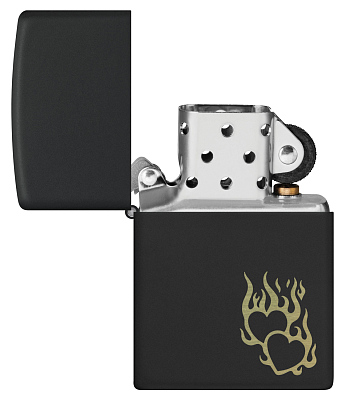 Зажигалка ZIPPO Fire Heart с покрытием Black Matte, латунь/сталь, черная, матовая, 38x13x57 мм