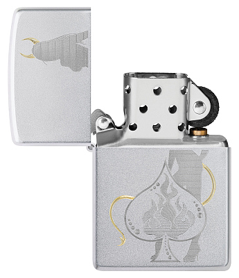 Зажигалка ZIPPO Devilish Ace с покрытием Satin Chrome, латунь/сталь, серебристая, 38x13x57 мм