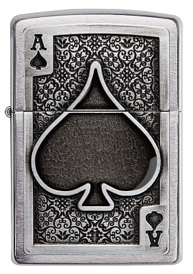 Зажигалка ZIPPO Ace Of Spades с покрытием Brushed Chrome, латунь/сталь, серебристая, 38x13x57 мм
