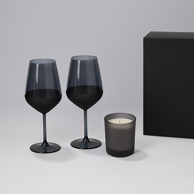 Подарочный набор свеча Enigma + 2 бокала для вина Black Edition в черной коробке (Чёрный)