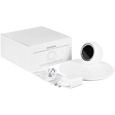 Станция беспроводной зарядки с часами и подсветкой GlobeBee, белая
