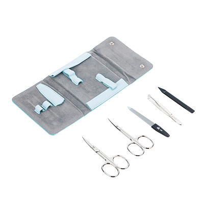 Маникюрный набор Erbe, 5пр. Футляр: натур.кожа, цвет голубой