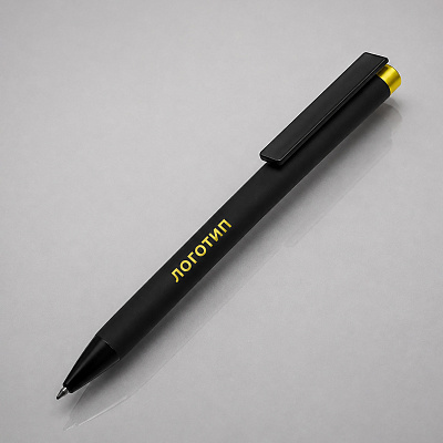 Ручка металлическая шариковая Taper Metal soft-touch (Черный, желтый)