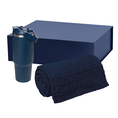 Подарочный набор Montana, синий (плед, термокружка)