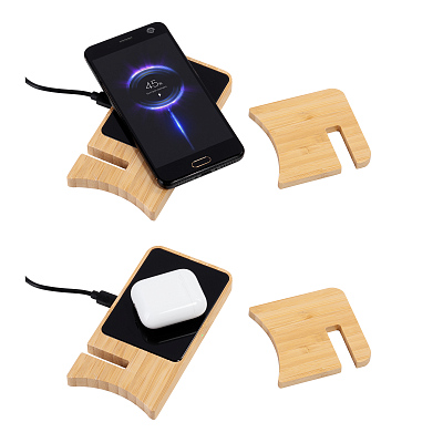 Складная беспроводная (15W) зарядная станция "Puzzle" с подсветкой логотипа, бежевый