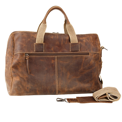 Сумка дорожная KLONDIKE Native, натуральная кожа в коричневом цвете, 52 х 25 х 35 см