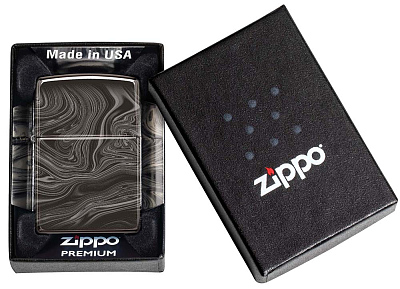 Зажигалка ZIPPO Marble Pattern с покрытием High Polish Black, латунь/сталь, чёрная, 38x13x57 мм