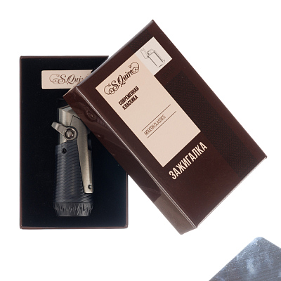 Зажигалка S.Quire газовая для трубок и сигар, турбо, тройное пламя, оружейная сталь, черная