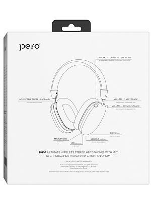 Наушники беспроводные PERO BH02, серебро