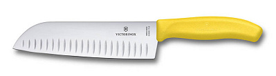 Нож сантоку VICTORINOX SwissClassic, рифлёное лезвие 17 см, жёлтый, в картонном блистере (Желтый)