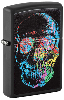 Зажигалка ZIPPO Skull Design с покрытием Black Matte, латунь/сталь, черная, 38x13x57 мм