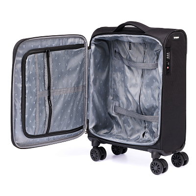 Чемодан TORBER Brosno, чёрный, нейлон 600D, 36,5 х 20 х 54 см, 32 л