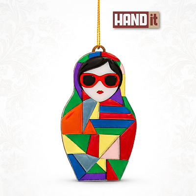 Ёлочная игрушка Матрешка с мозаикой (разноцветный) (Разноцветный)