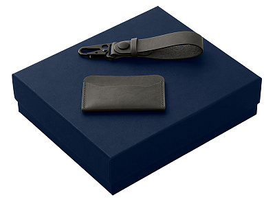Подарочный набор Long River: картхолдер, ремешок для ключей (Черный/синий)