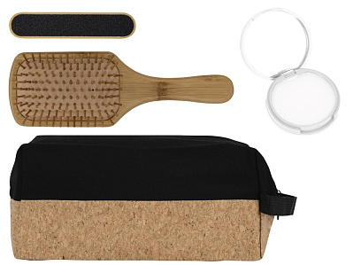 Подарочный набор с расческой, пилкой для ногтей, бальзамом для губ в косметичке (Чёрный)