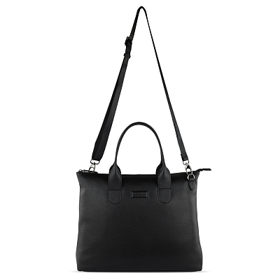 Сумка-шоппер BUGATTI Elsa, чёрная, воловья кожа/полиэстер, 46х11х31,5 см