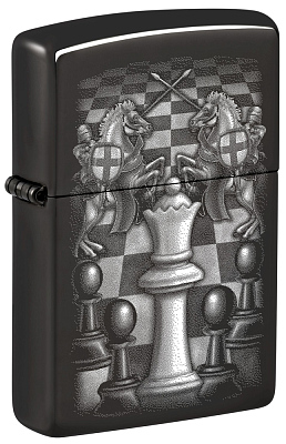 Зажигалка ZIPPO Chess Design с покрытием High Polish Black, латунь/сталь, черная, 38x13x57 мм