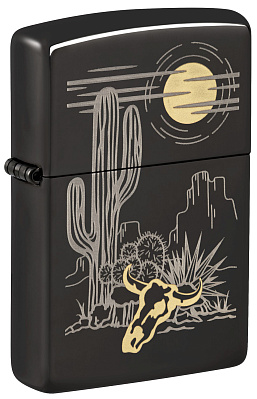 Зажигалка ZIPPO Western с покрытием High Polish Black, латунь/сталь, черная, глянцевая, 38x13x57 мм (Черный)