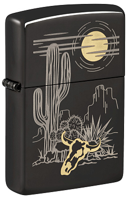 Зажигалка ZIPPO Western с покрытием High Polish Black, латунь/сталь, черная, глянцевая, 38x13x57 мм