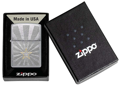 Зажигалка ZIPPO Star Design с покрытием Brushed Chrome, латунь/сталь, серебристая, 36x13x57 мм