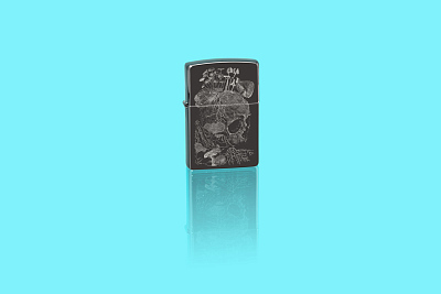 Зажигалка ZIPPO Skull с покрытием High Polish Black, латунь/сталь, черная, глянцевая, 38x13x57 мм