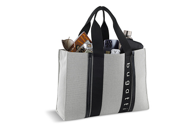 Сумка-тоут женская BUGATTI Ambra, серо-черный цвет, хлопок/полиэстер, 45х14х32 см