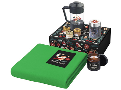 Подарочный набор Re:Moments с пледом, френчпрессом и медом (Зеленый)