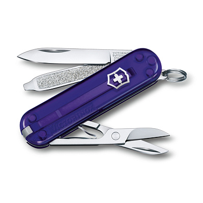 Нож-брелок VICTORINOX Classic SD Colors "Persian Indigo", 58 мм, 7 функций, полупрозрачный индиго (Фиолетовый)