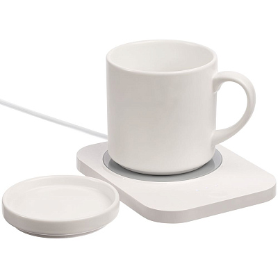 Кружка с подогревом и беспроводной зарядкой dualBase plus, белая