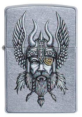 Зажигалка ZIPPO Viking Warrior с покрытием Street Chrome™, латунь/сталь, серебристая, 38x13x57 мм