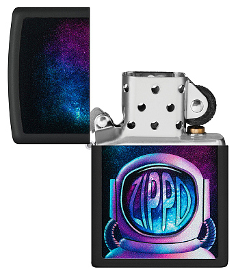 Зажигалка ZIPPO Astronaut с покрытием Black Matte, латунь/сталь, чёрная, матовая, 38x13x57 мм