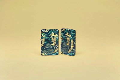 Зажигалка ZIPPO Eastern с покрытием 540 Tumbled Brass, латунь/сталь, зеленая, 38x13x57 мм