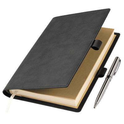 Ежедневник-портфолио Clip NEO недатированный в подарочной коробке, черный (в комплекте ручка Tesoro серебро) (Черный, бежевый)