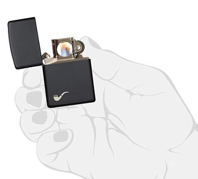 Зажигалка для трубок ZIPPO Pipe с покрытием Black Matte, латунь/сталь, чёрная, матовая, 36x12x56 мм
