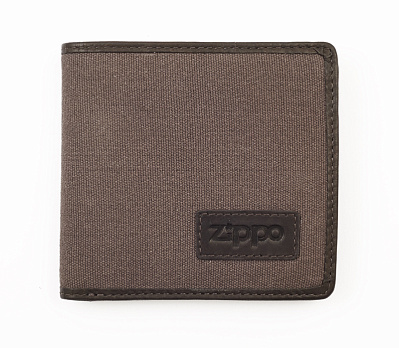 Портмоне ZIPPO, коричневое, натуральная кожа / холщовая ткань, 11x1,5x10,5 см (Коричневый)