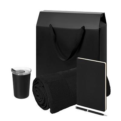 Подарочный набор Welcome Pack Spark, черный (термокружка,ежедневник, ручка, плед, коробка-пакет) (Чёрный)