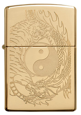 Зажигалка ZIPPO Tiger and Dragon с покрытием High Polish Brass, латунь/сталь, золотистая, 38x13x57мм
