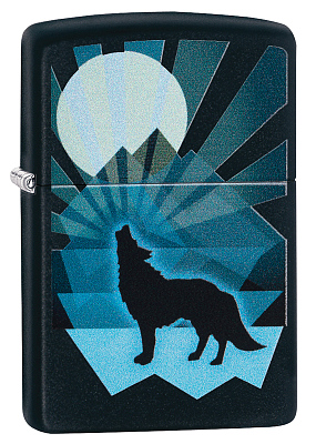 Зажигалка ZIPPO Wolf and Moon с покрытием Black Matte, латунь/сталь, чёрная, матовая, 38x13x57 мм